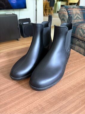 Women's Black Chelsea Rain Ankle Boots - Waterproof Slip-On